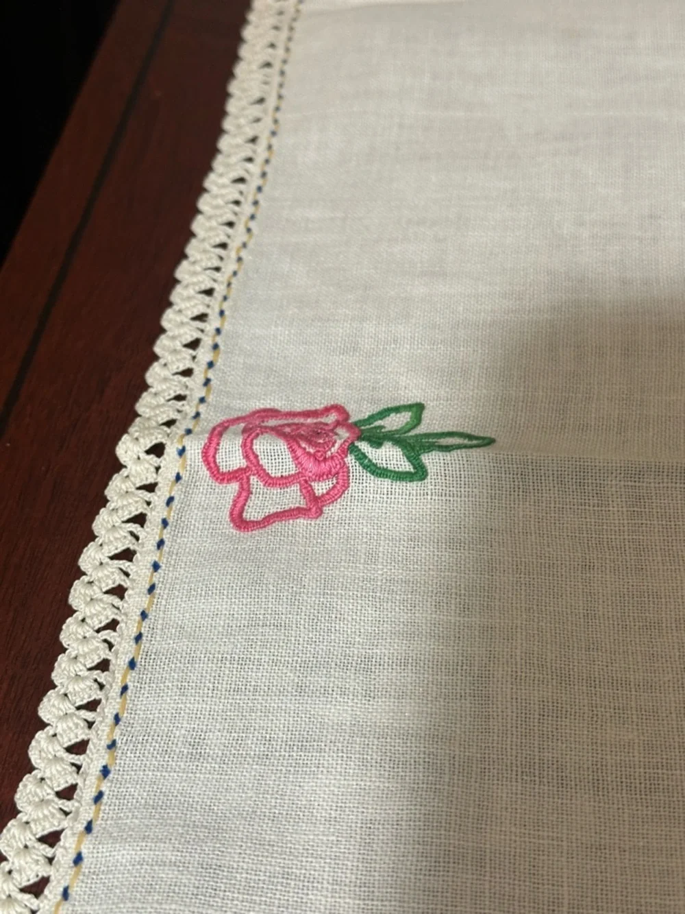 Vintage Embroidered Butterfly & Rose Table Runner -